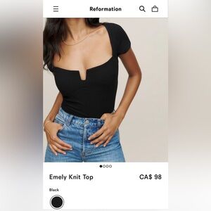 BNWT Reformation Emely Knit Top, Black, Size Small